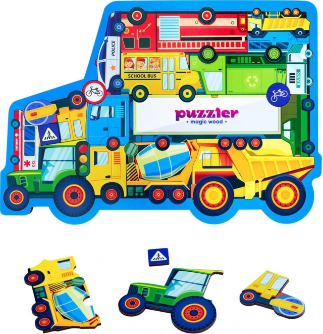 Woodlika puzzle din lemn lumea mijloacelor de transport, 18 piese