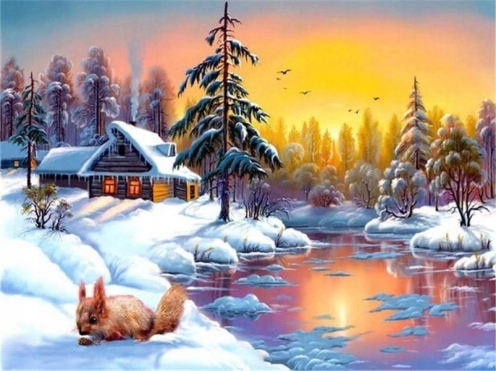 Norimpex Pictură pe numere Veveriță iarna 40 × 50 cm