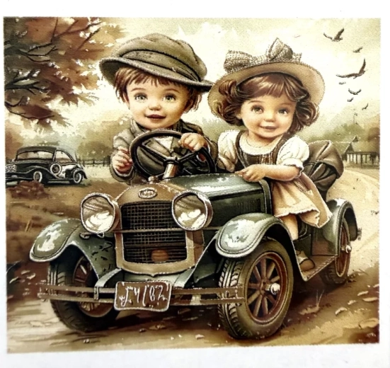Norimpex pictură cu diamante copii într-o mașină de epocă 30 × 40 cm