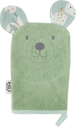 Mănușă din bumbac EKO cu urechiușe Bear, verde măsliniu, 20 × 15 cm