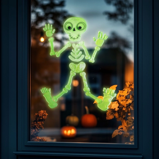 Decorațiune fosforescentă pentru fereastră de Halloween – schelet, 24 × 15 cm
