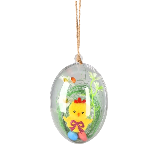 Decorațiune de Paște suspendată puișor în sferă transparentă, set 12 buc