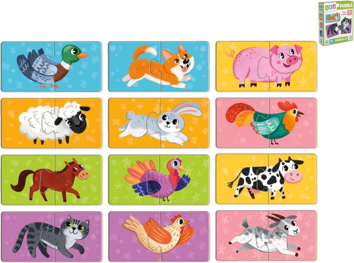 Puzzle pentru copii cu animăluțe în cutie (24 piese, 12 imagini) de la 18 luni