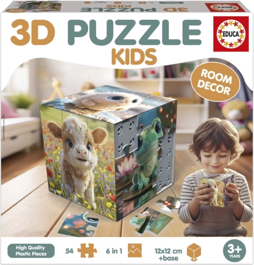 Educa puzzle 3D cubuleț cu animăluțe, 54 de piese