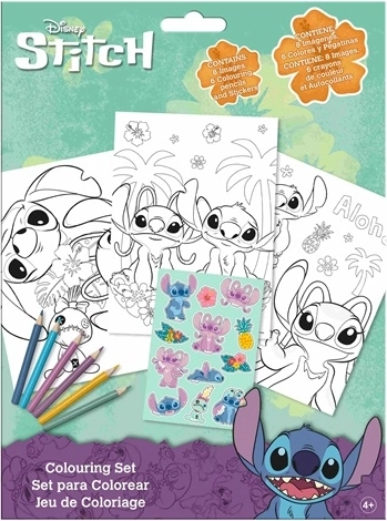 Disney Stitch set de colorat cu creioane colorate și autocolante
