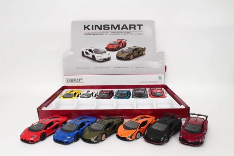 Mașinuță metalică Lamborghini 13 cm cu mecanism cu arc (pull-back)