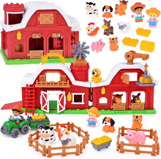 Fermă interactivă – hambar care se deschide cu sunet, 10 figurine și tractor