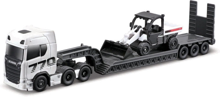 Set Maisto mini utilaje de lucru cu camion tractor mare Scania 770S, Toolcat 5600 și cupă