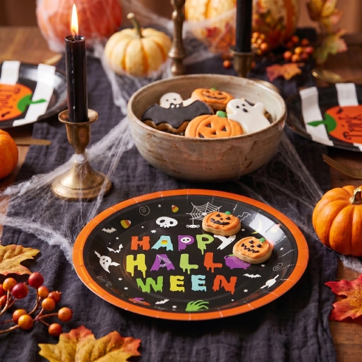Farfurii de hârtie pentru Halloween Happy Halloween, rotunde, 23 cm, 8 buc.