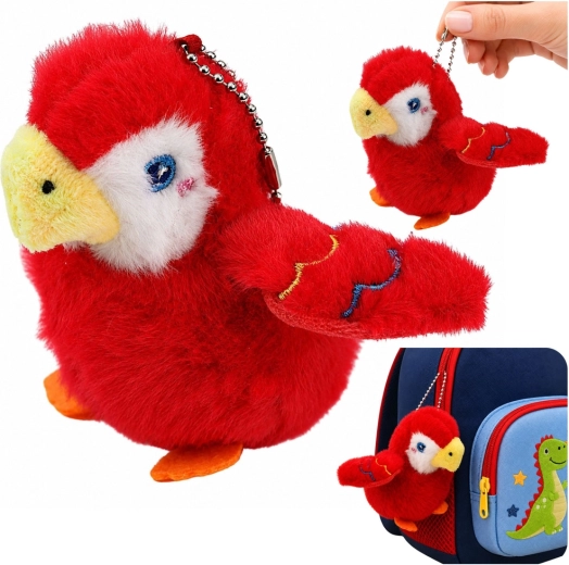 Papagal de pluș pe breloc cu carabină roșu 9 cm - 1 bucată