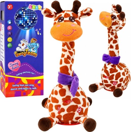 Girafă de pluș interactivă care dansează, cântă și repetă sunete, 30 cm