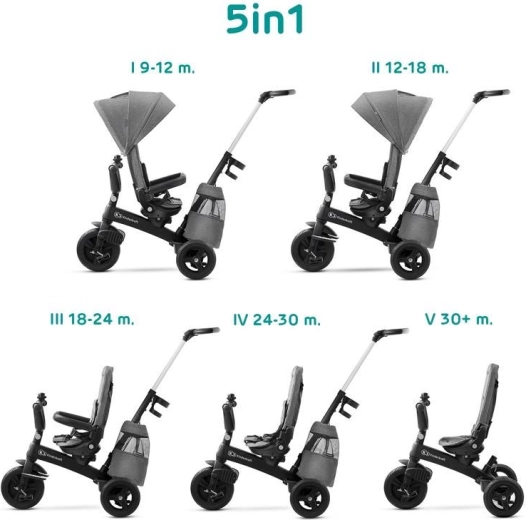 Tricicletă KINDERKRAFT Easytwist Platinum Grey