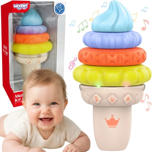 Cornet de înghețată muzical WOOPIE – puzzle senzorial cu sunet și lumină (5 piese)