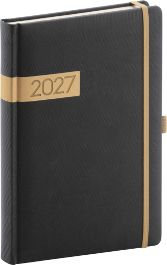 Agendă zilnică Notique Twill 2027 negru-auriu 15 × 21 cm