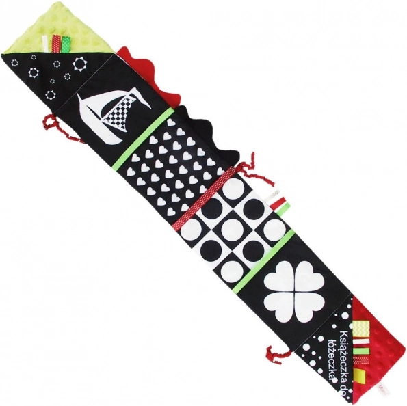 Cărticică senzorială pentru pătuț – carte-mantinel moale pentru bebeluși