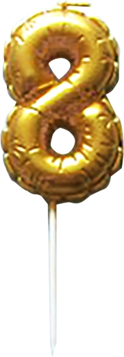 Lumânare pentru tort cifră 8 auriu, cu țepușă, 6 cm TORO