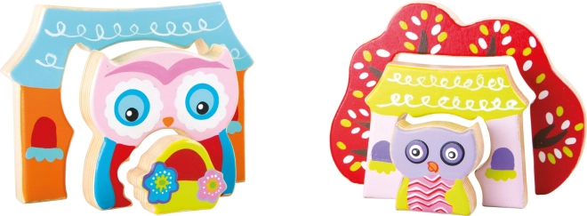 Puzzle 3D din Lemn Bufnițe în Căsuță