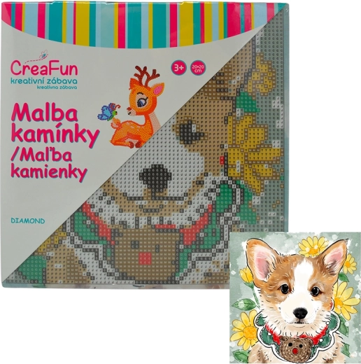 Pictură cu diamante – cățeluș desenat 20 × 20 cm