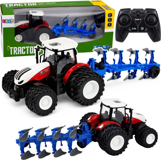 Tractor RC de fermă cu plug cu mai multe brazde 1:24 (2,4 GHz) roșu