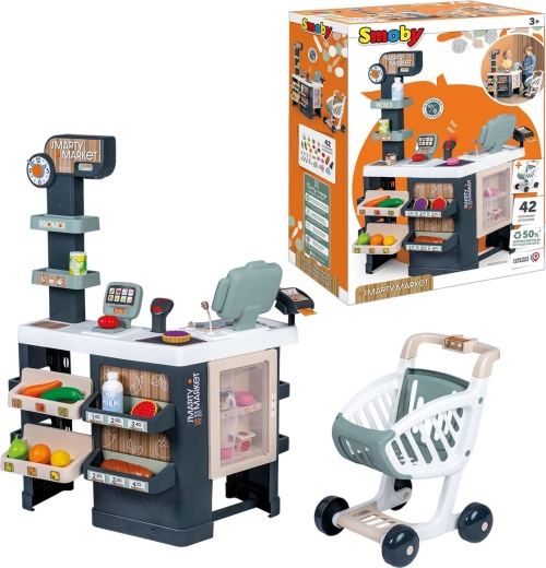 Smarty Market – supermarket pentru copii cu casă de marcat și cărucior de cumpărături