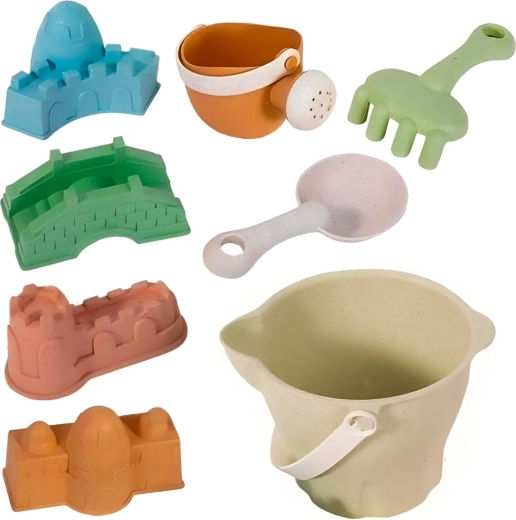 Woopie Green set pentru nisip în găleată – castele, 8 piese, material biodegradabil