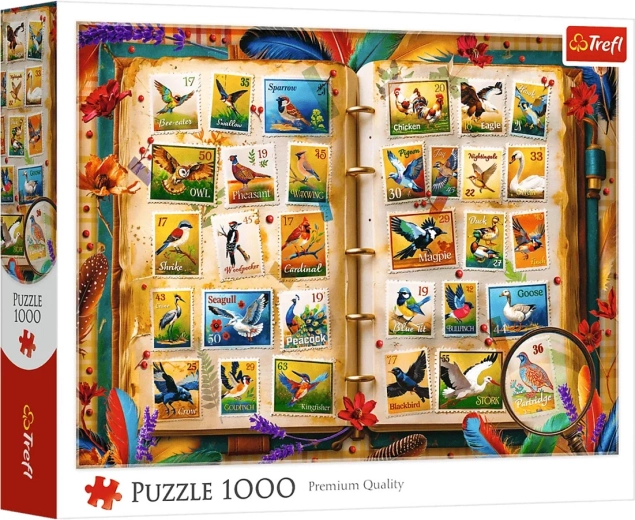 Puzzle Trefl 1000 de piese Atlasul păsărilor – colecție de timbre
