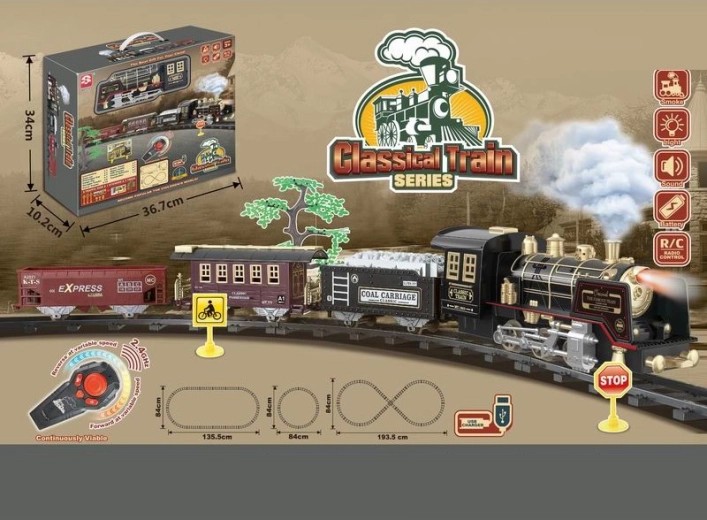 Pistă electrică de tren 215 cm LOCO TOYS