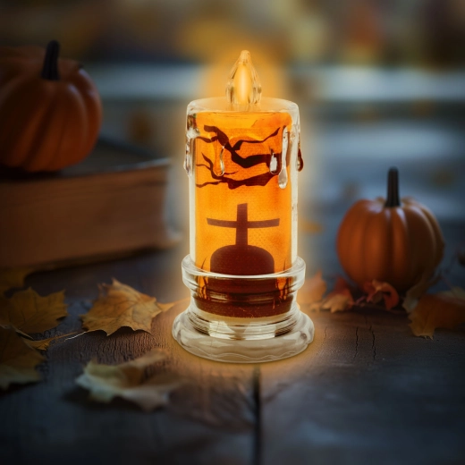 Lumânare LED de Halloween cu motiv de piatră funerară - 1 bucată