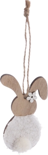 Decorațiune iepuraș din lemn și pluș maro-alb 11 cm