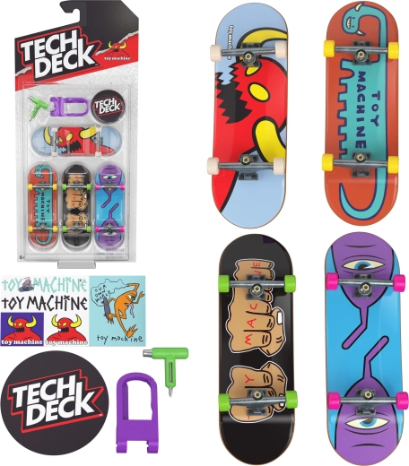 Set Tech Deck cu 4 mini fingerboarduri Toy Machine - 4 buc.