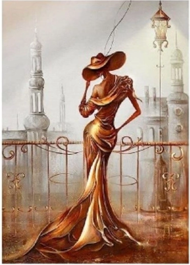 Pictură cu diamante – femeie pe balcon 30 × 40 cm