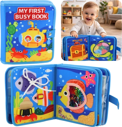 Cărticică senzomotrică textilă din fetru – animale marine 3D