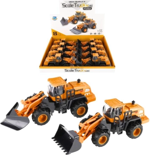 Mașină de construcții din plastic cu mecanism cu volant 1:55 – 2 variante