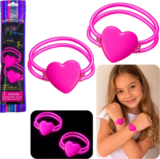 Brățări luminoase duble cu inimă, neon glow stick – set