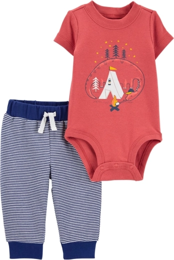 Set din două piese Carter's pentru băieți Dino Stripes – body cu mânecă scurtă și pantaloni de trening (6 m)