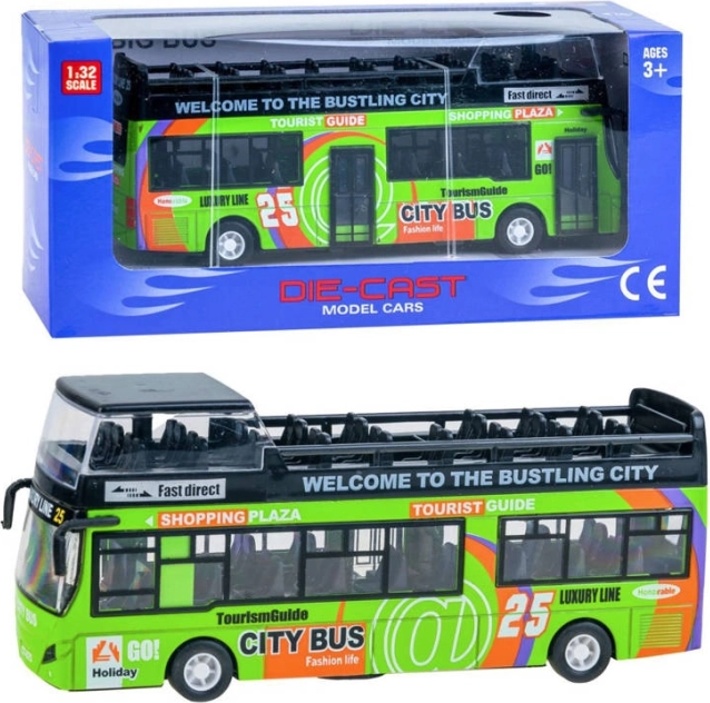 Autobuz etajat din metal cu uși glisante deschise – Zi