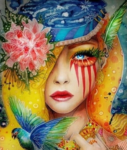 Pictură cu diamante Pasăre colorată 30 × 40 cm