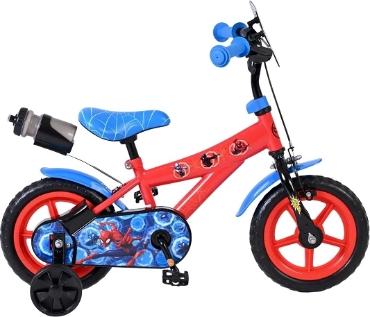Bicicletă pentru copii Spider-Man 12″ cu roți ajutătoare și bidon
