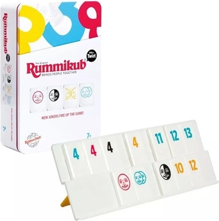 TMT Rummikub 3 în 1, joc de călătorie în cutie metalică