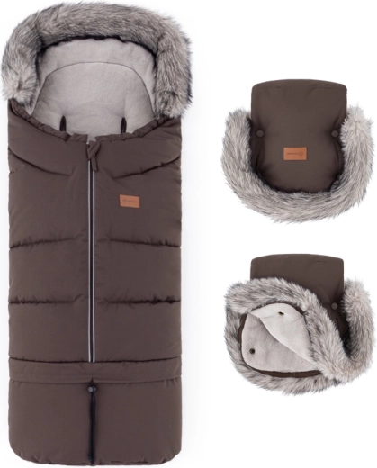 PETITE&MARS set sac de iarnă Arctic 4v1 + mănuși pentru cărucior Furry rich brown