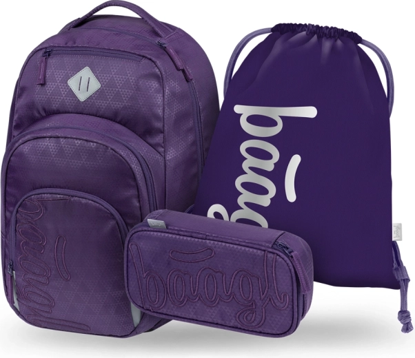 Set Baagl Coolmate Plum – rucsac școlar, penar și săculeț