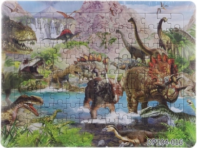 Puzzle dinozauri 104 piese cu suport