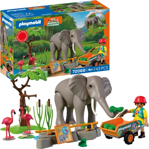 Playmobil Animals & Friends elefant cu îngrijitoare și accesorii, 43 piese