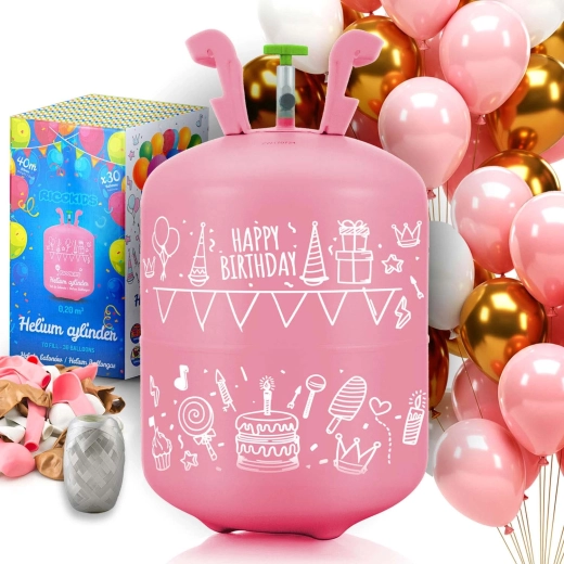 Butelie de heliu de unică folosință 0,20 m³ cu baloane și panglică RICOKIDS