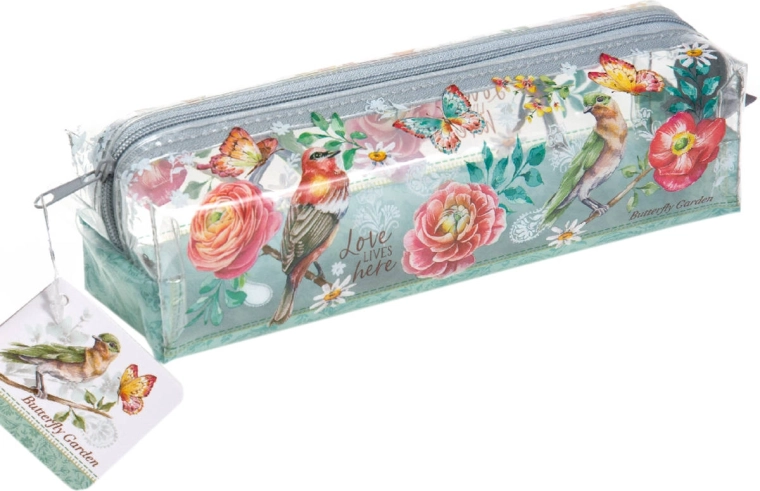 Penar transparent pentru pixuri sau cosmetice Argus Butterfly Garden - 1 bucată