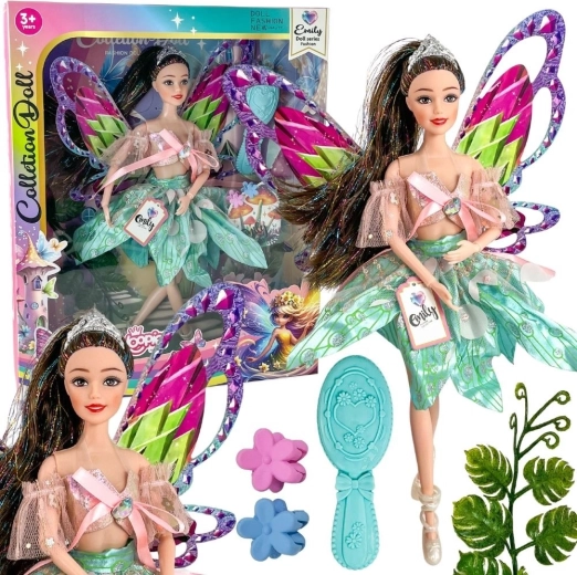 Păpușă zână Emily cu aripi colorate și perie pentru păr WOOPIE ROYAL