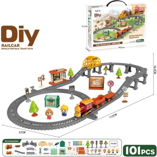 Trenuleț DIY Bo Railway – set de șine pentru copii cu 101 piese
