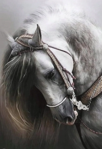 Pictură cu diamante – portret de cal alb 30 × 40 cm