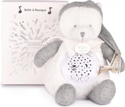 Doudou et Compagnie lampă de veghe muzicală cu proiecție de stele ursuleț gri – set cadou