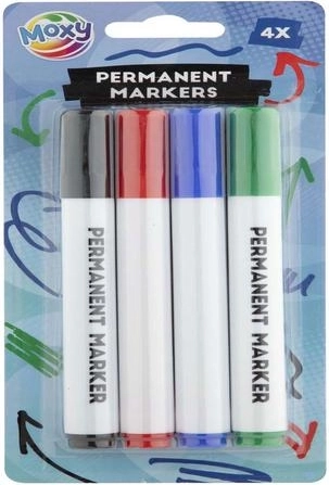 Markere permanente Moxy cu vârf rotund, set 4 buc.